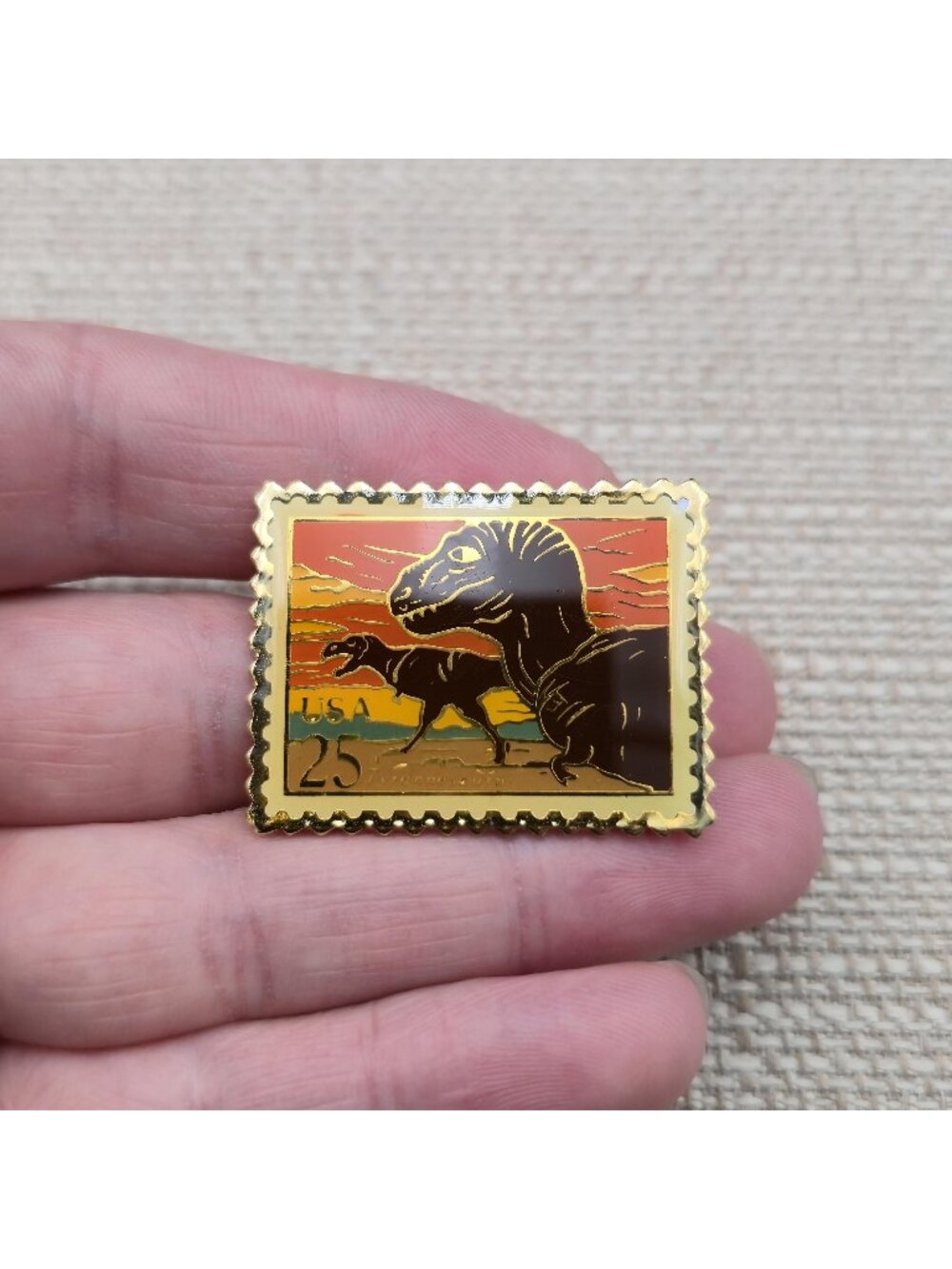 1989 USPS Dinosaur 25 Cent Commemorative Stamp Enamel Pin, T-Rex Lapel Pinback A